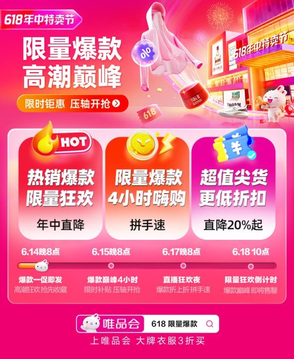 优股配资 唯品会618最后狂欢今晚开启：平台限时补贴，一线大牌爆款价格新低